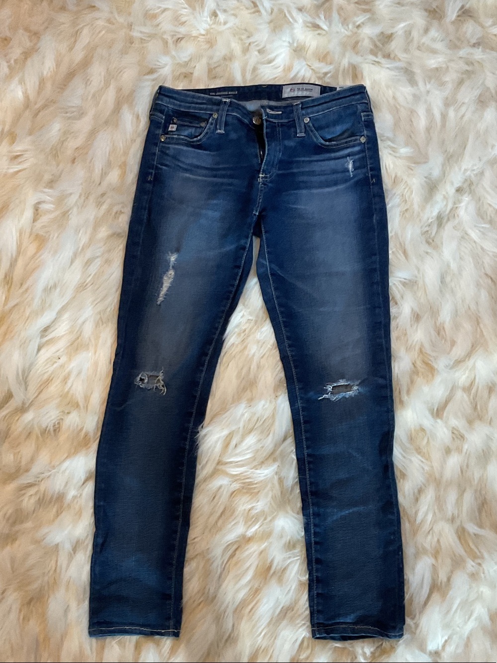 AG-ED Dark Blue Distressed Skinny Jeans